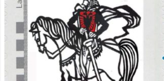 Posta franceze, pullë postare me imazhin e Skënderbeut dhe flamurin kuqezi