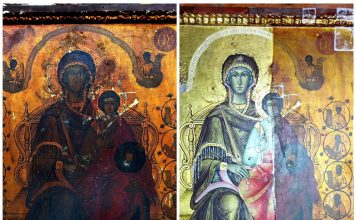 Nxirret nga errësira e kohës ikona “Shën Mëria mbi fron”